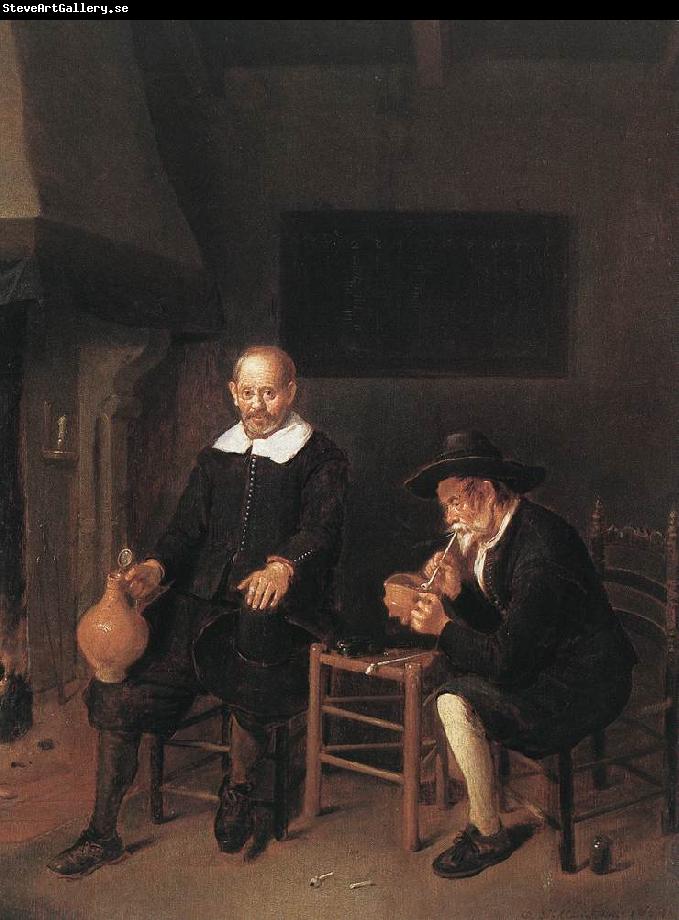 BREKELENKAM, Quiringh van Interior with Two Men by the Fireside f